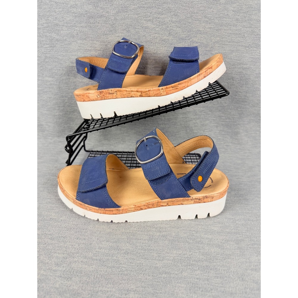 Samuel Hubbard Portola Platform Sandals Womens 8W Blue Nubuck Leather Comfort